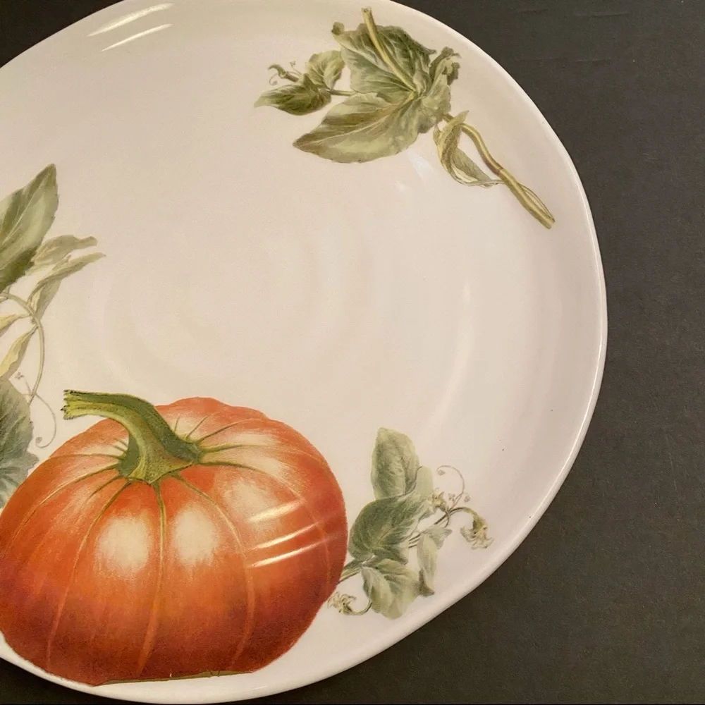 CERAMICA CUORE PLATE PLATTER ITALIAN POTTERY WHITE ORANGE PUMPKIN LEAVES HOME